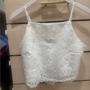Abercrombie & Fitch White Floral Lace High-Neck Camisole